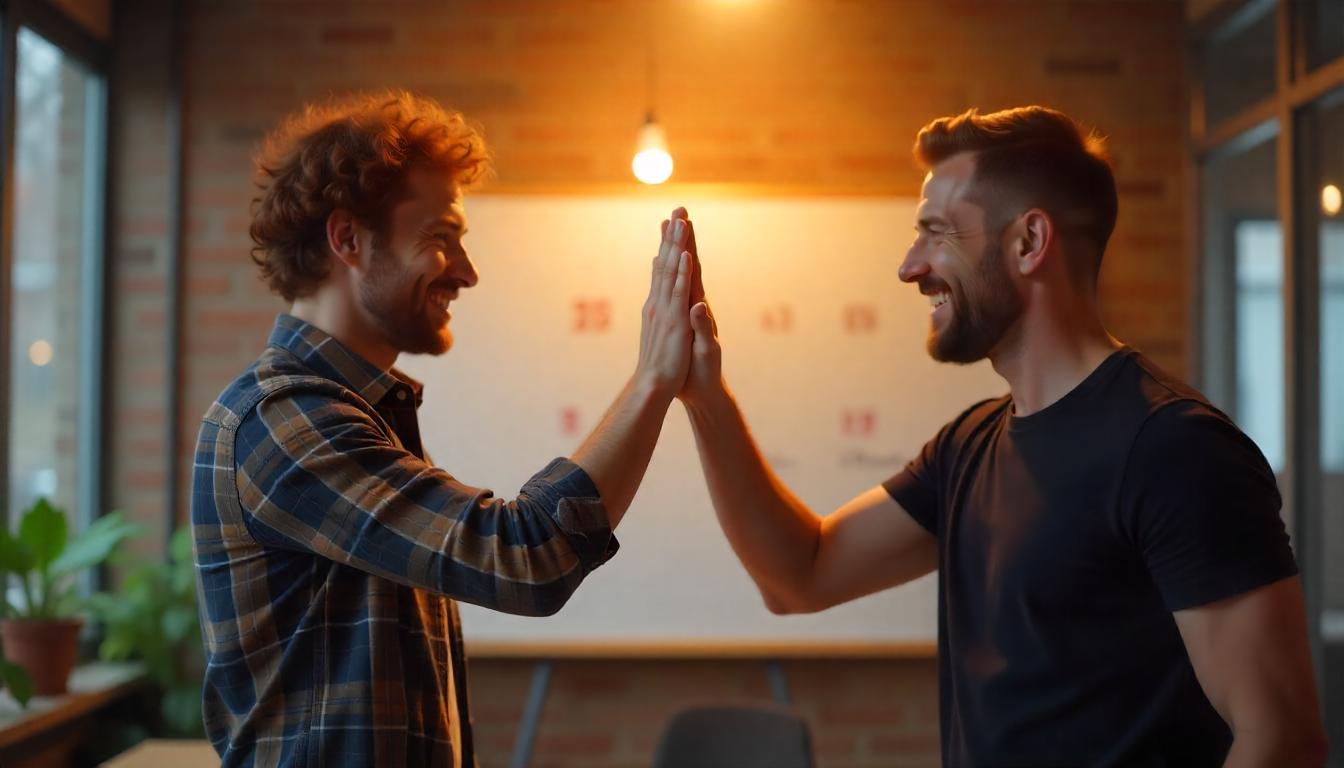 Empleados y clientes celebrando una mejora en la experiencia de compra. Tema:La importancia de la atención al cliente
