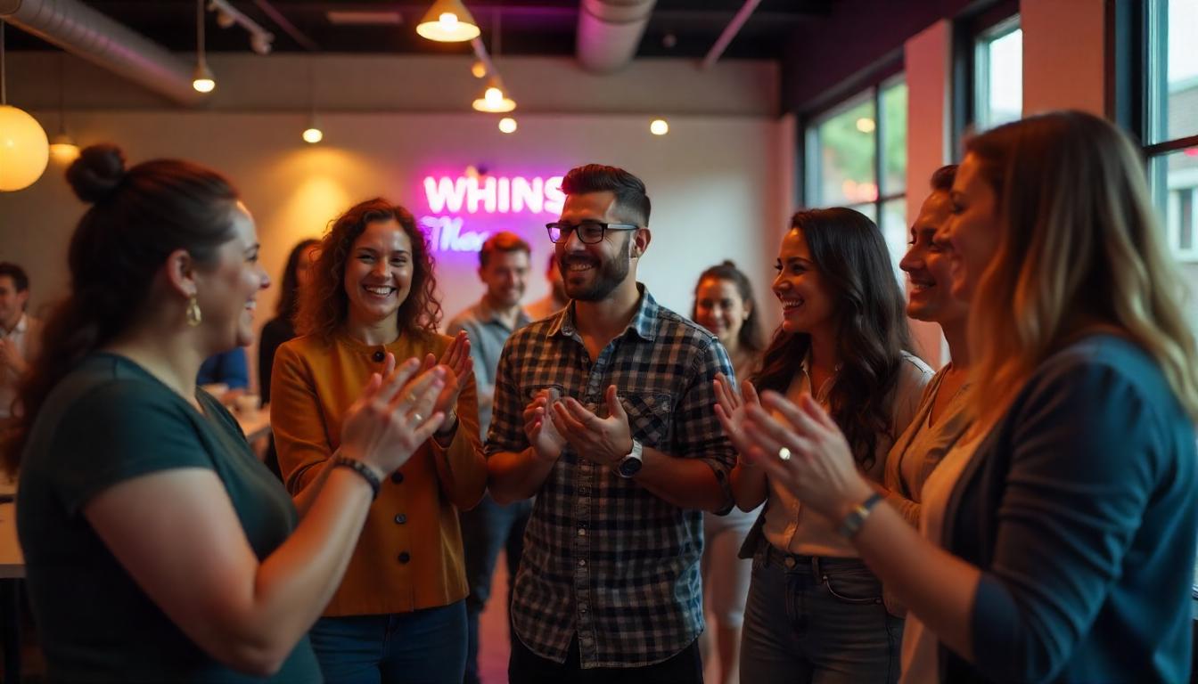 un grupo de empleados aplaudiendo después de recibir un premio. Tema:Top 10 Recompensas Más Populares para Motivar a tu Equipo