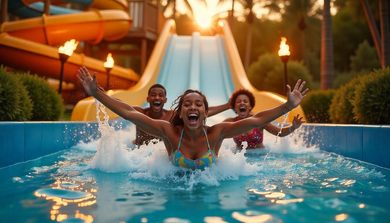 familias disfrutando de actividades exclusivas en un parque acuático. Tema:Parques acuáticos que fidelizan